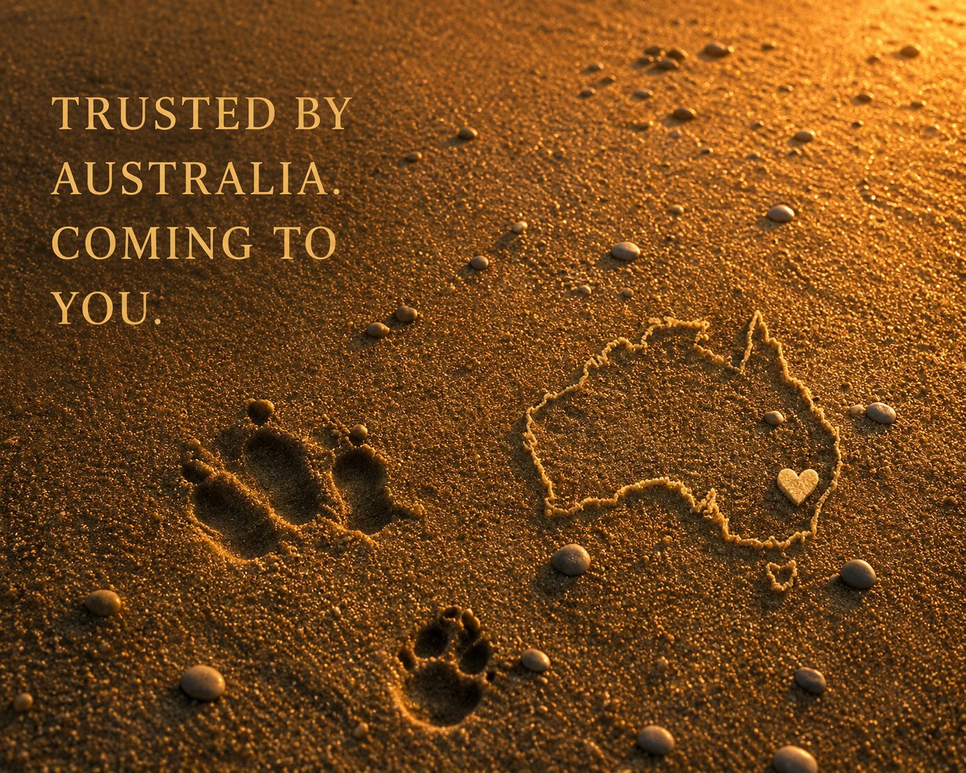 Trusted by Australia: map drawn in golden sand